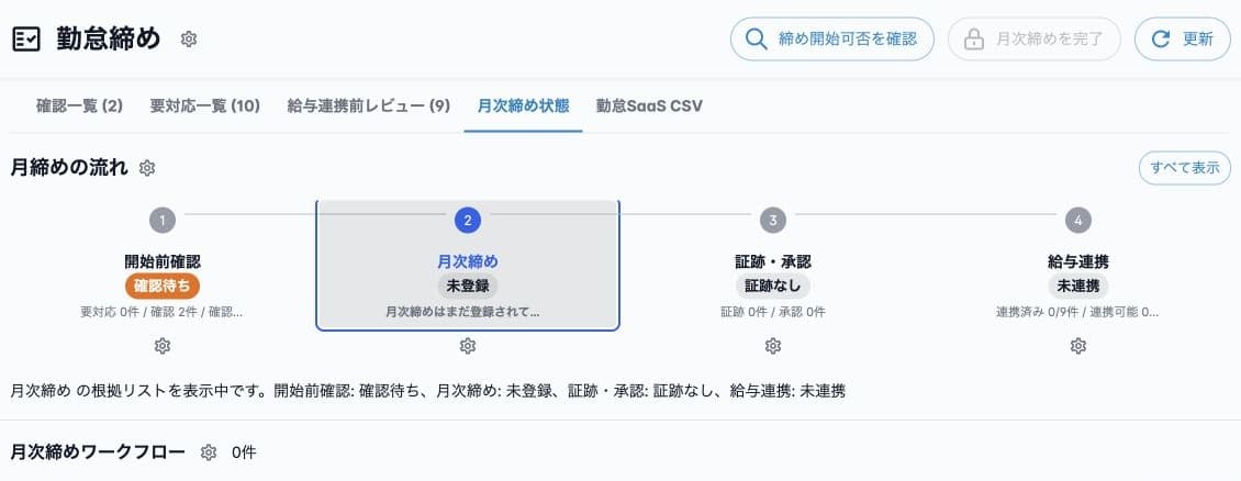 月次締め未登録と実行履歴0件