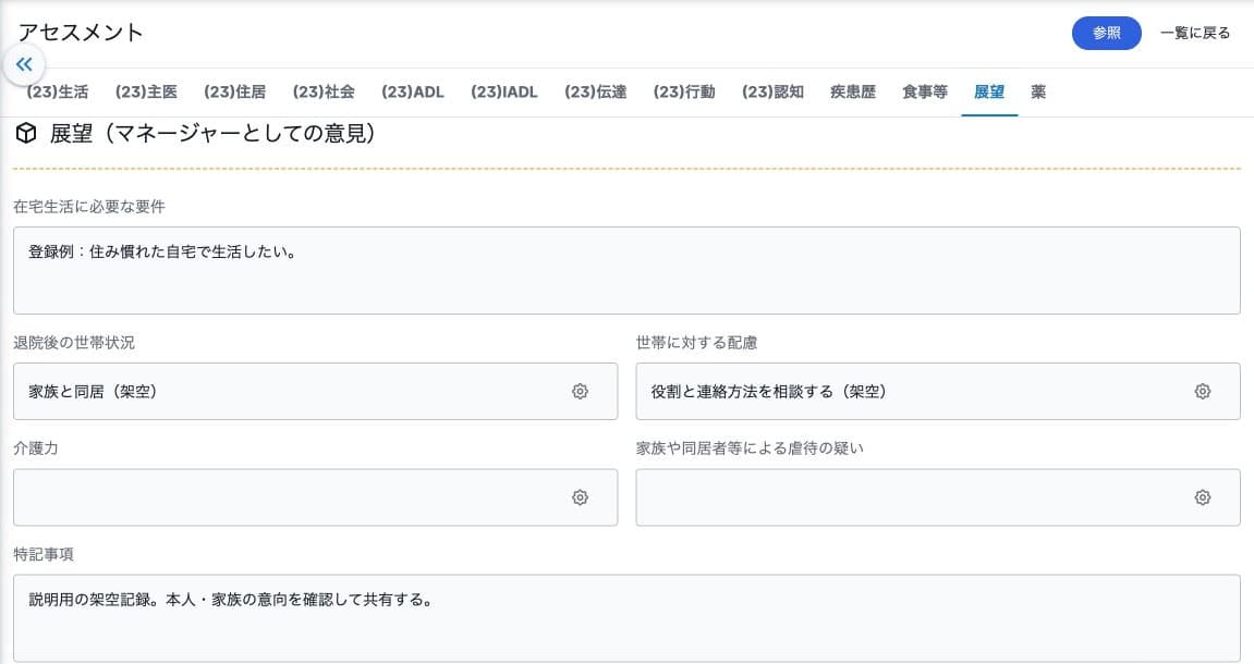 展望の在宅生活・世帯・介護力・特記