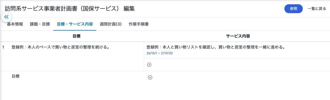 訪問計画の目標とサービス内容