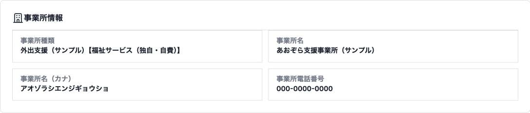 事業所情報の種類・名前・カナ・架空電話番号