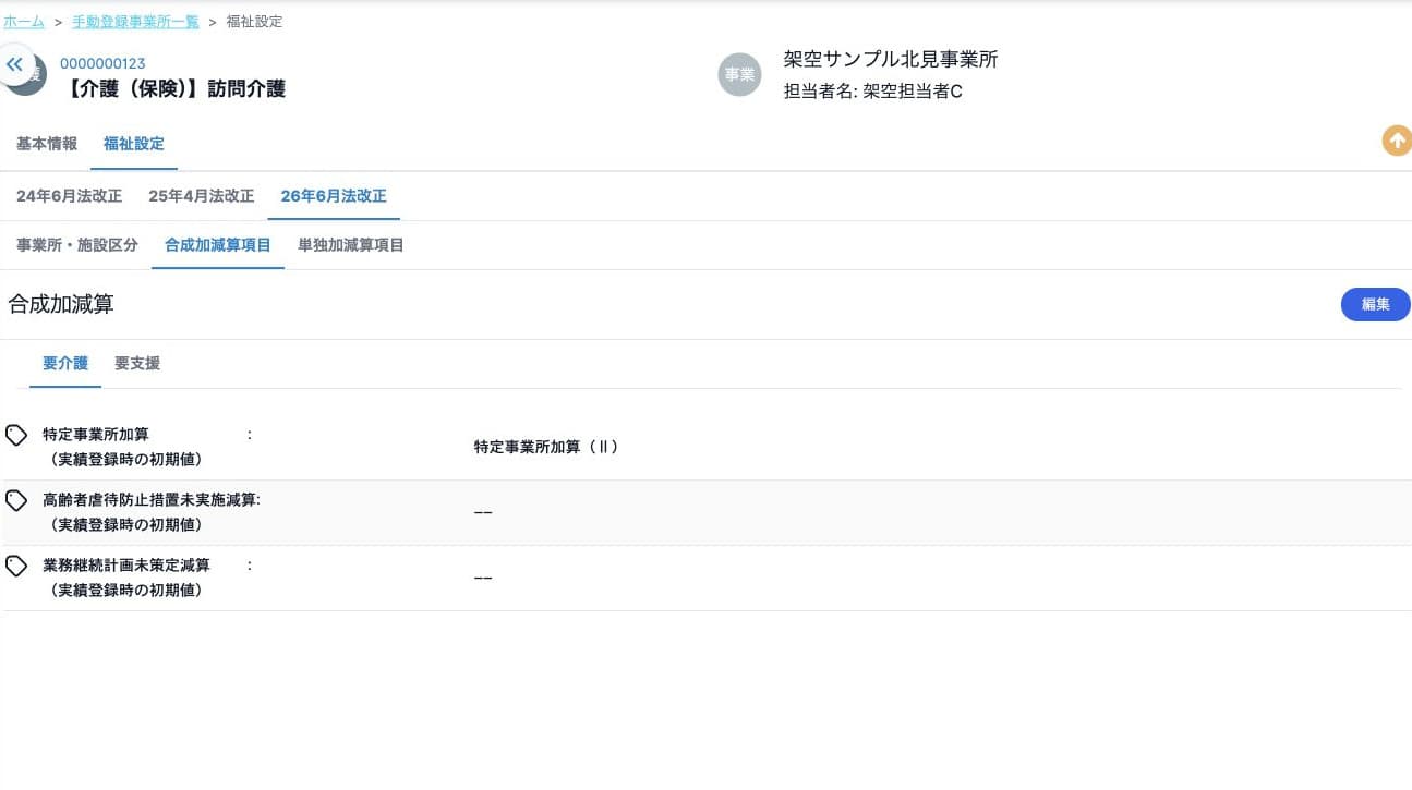 特定事業所加算Ⅱが参照表示へ反映した架空例