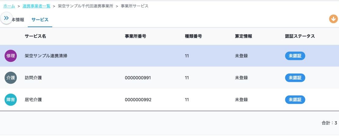 事業所概要を閉じ、基本情報・サービスのタブは表示