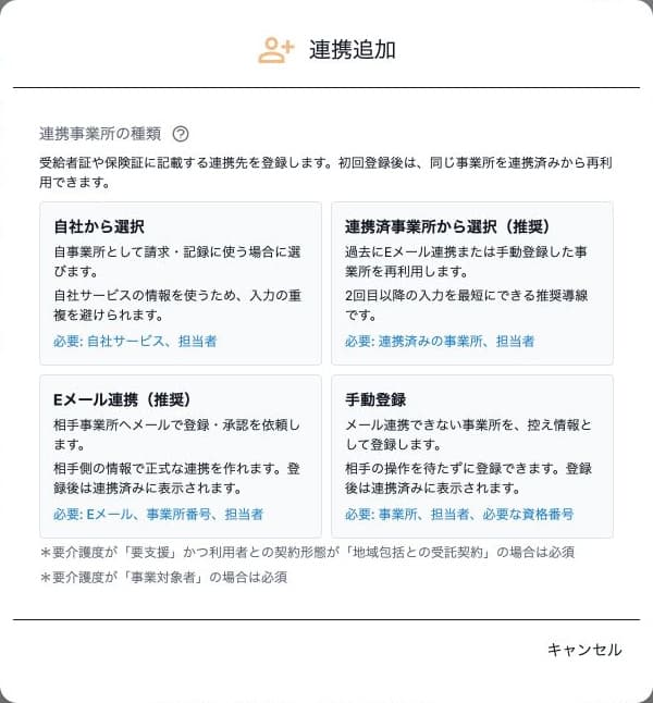 介護保険の連携追加の4方法と担当者・資格番号の条件