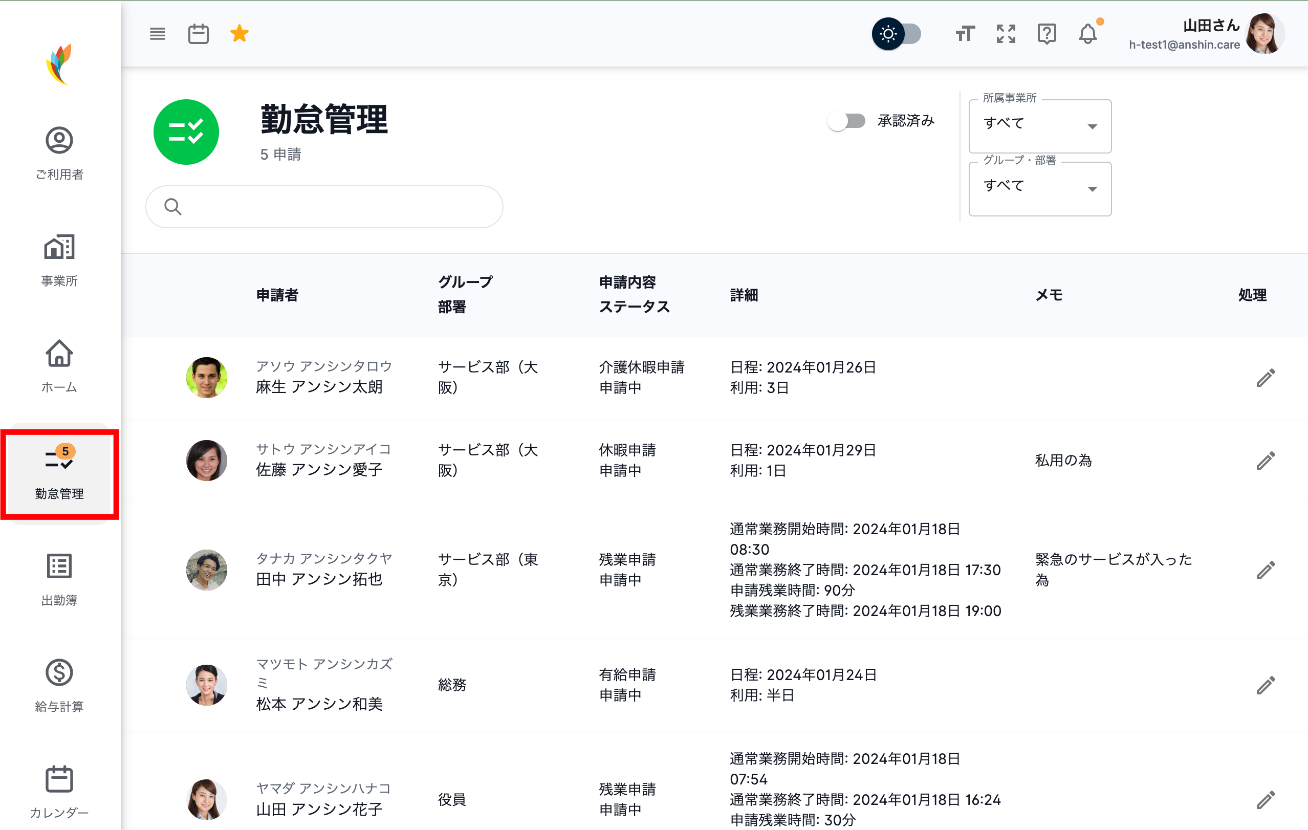 承認された勤怠の取消概要
